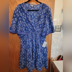 Max Studio Blue Floral Smocked Dress XL